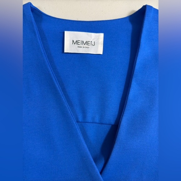 MEIMEIJ V- Neck 3/4 Sleeve Women’s Midi Dress - Azure Blue Size 4 Made in Italy - Picture 10 of 13